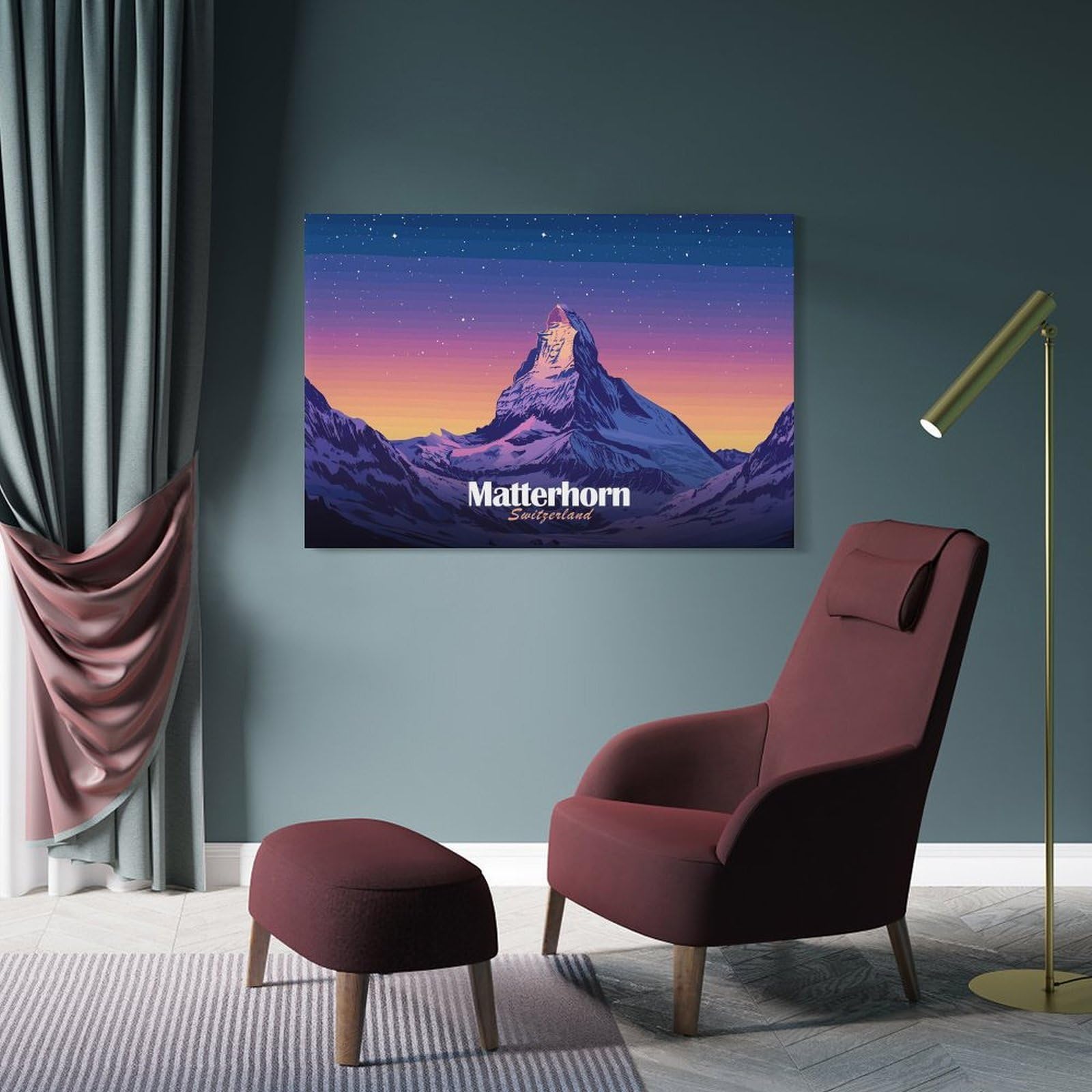 Junmoney Frame-Style-13-1 Matterhorn Switzerland Mountain Landscape Wall Picture Print, 20X30inch(50X75cm), For Gallery Wall Decor And Room Displays, A Versatile Canvas Print For Layering