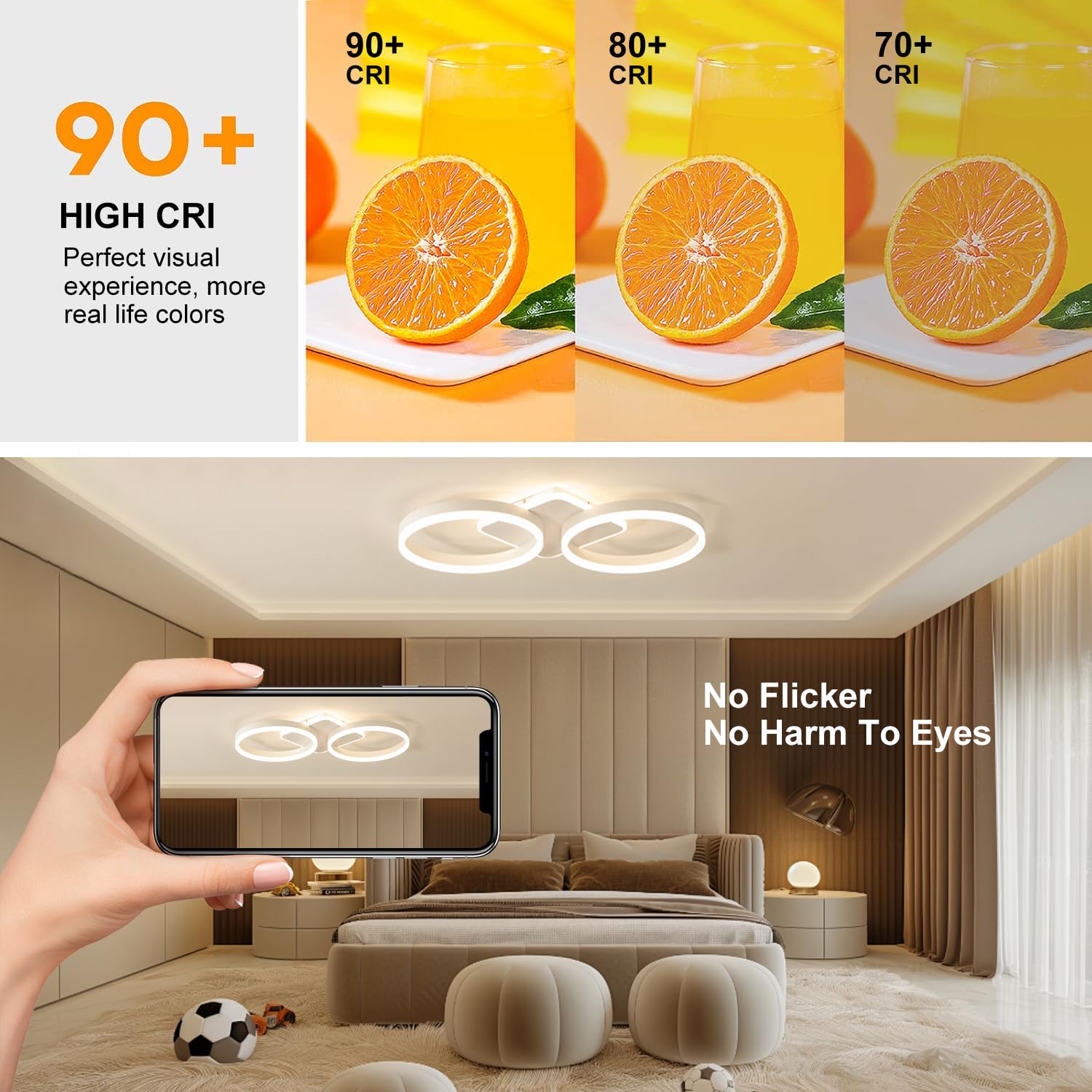 LED Deckenleuchte Dimmbar Wohnzimmer 42W Deckenlampe Weiß 65cm | Modern 2-Ring Design Deckenbeleuchtung mit Fernbedienung APP und Nachtlicht Memory-Funktion für Schlafzimmer, Büro, Esszimmer