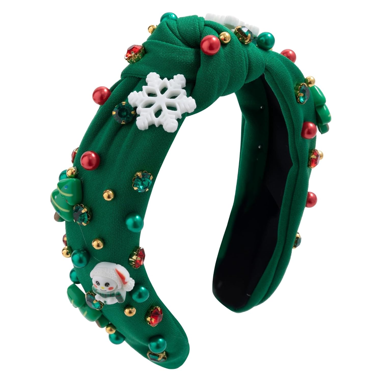 Christmas Headband 2024 Xmas Tree Headbands for Women Wide Knotted Snowflake Hairband Her Holiday Hair Accessories Green