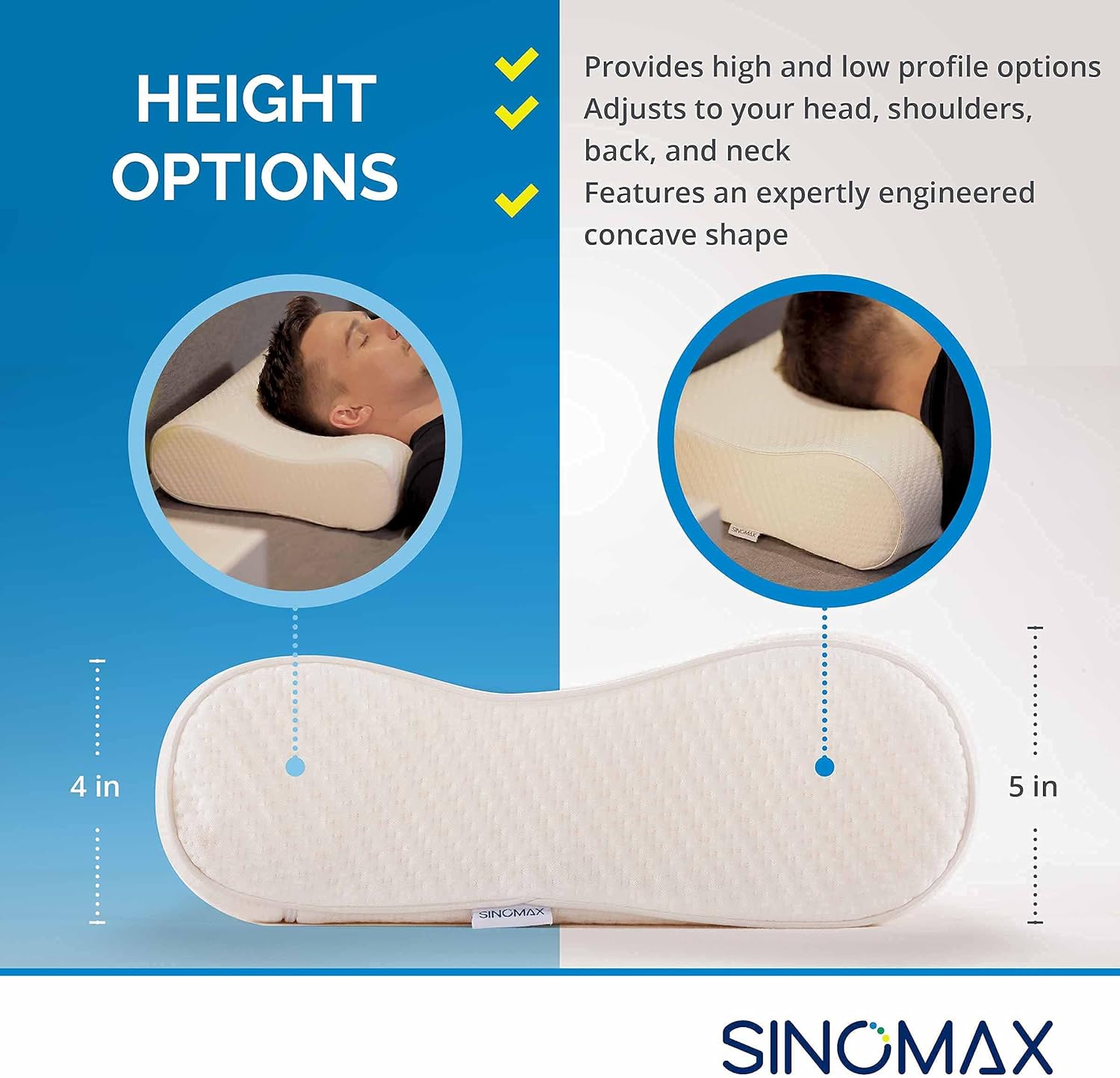 One-Day Sale: Up to 50% Off SINOMAX Contour X-Foam Cervical Pillow - Golden Diamond Neck Pillow for Back Support - Contour Memory Foam Pillow - Firm Neck Pillow for Pain Relief Sleeping - 21 x 14 x 4-5 inches (Standard)