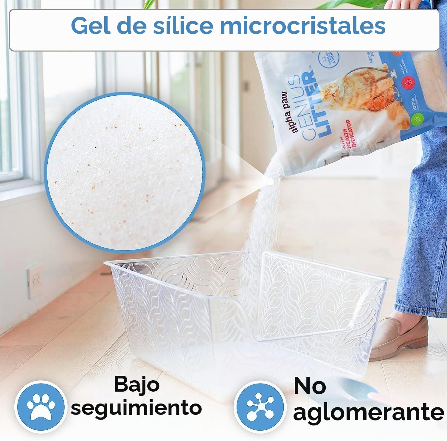 Alpha Paw - Arena para Gatos Genius con indicador de Salud de 5 Colores, Cristales de Gel de sílice Ligeros no aglutinantes (6 Libras)
