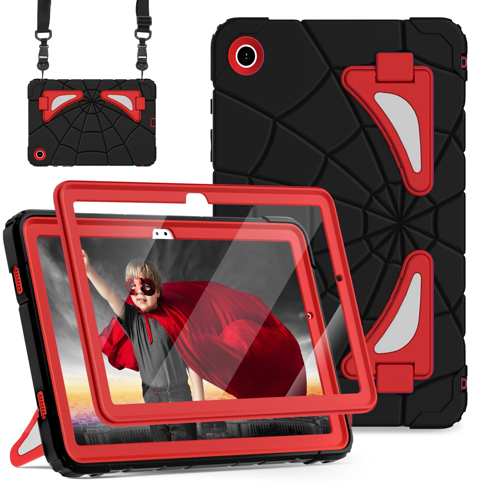 Auizotl Case for Galaxy Tab A9 Plus Case Samsung Galaxy Tab A9 Plus 11 inch Kids Samsung Tablet Cases Screen Protector Stand Thickned Cornor Impact Protection Samsung Tab A9+ Cover, Black Red