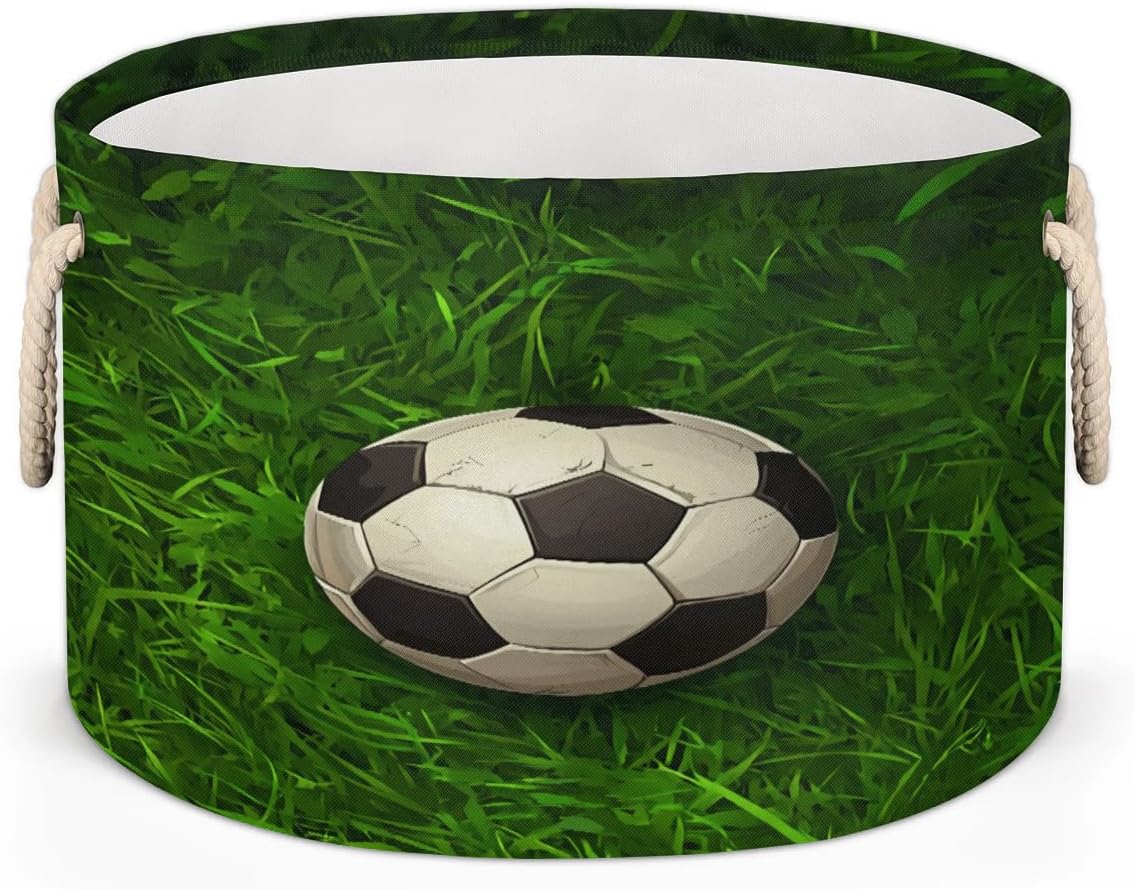 Ball Soccer Storage Basket Football Lawn Foldable Storage Bin with Handles Organizer Bins Shelves Boxes for Blankets Clothes Shoes Closet Living Room