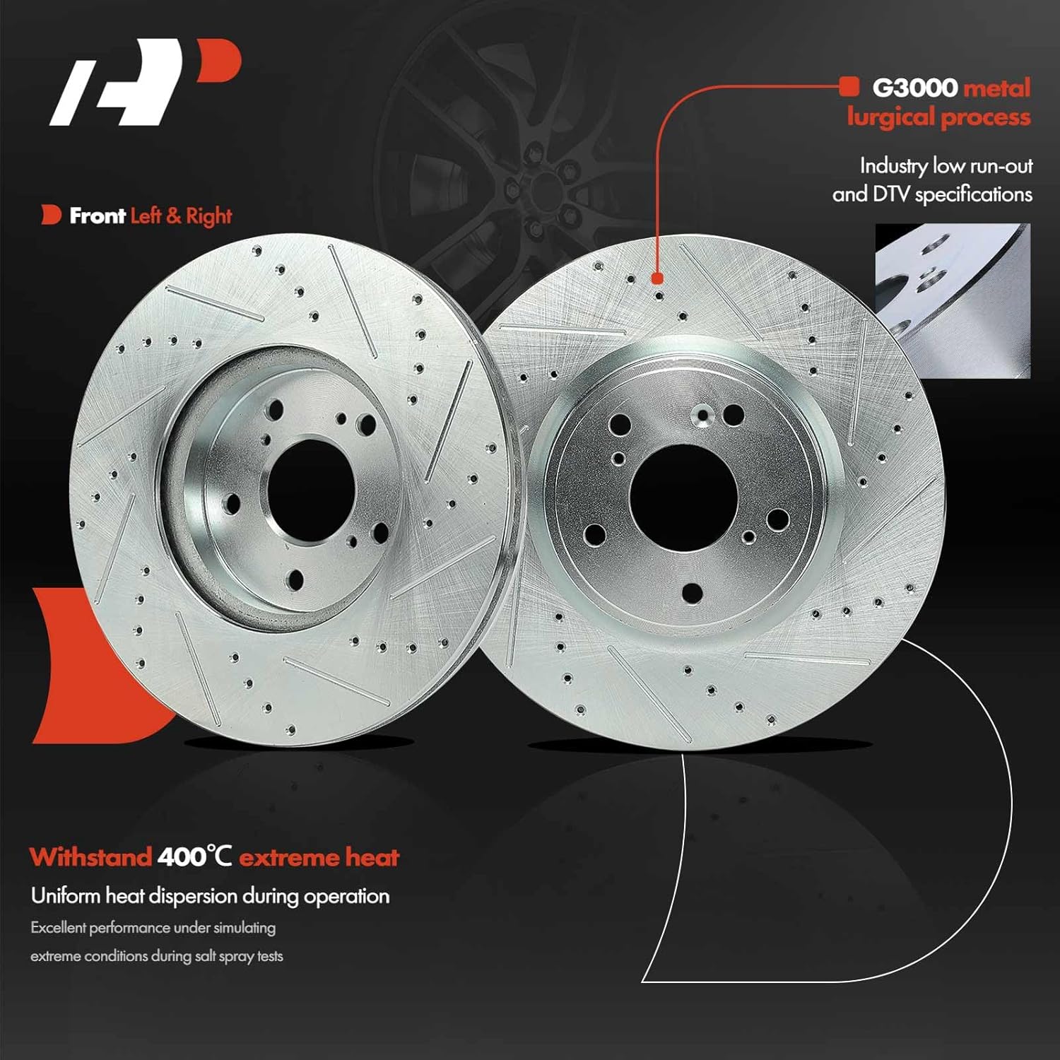A-Premium Front and Rear Drilled and Slotted Disc Brake Rotors + Ceramic Pads Kit Compatible with Select Honda Models - Accord 2018 2019 2020 2021 2022, 12-PC Set