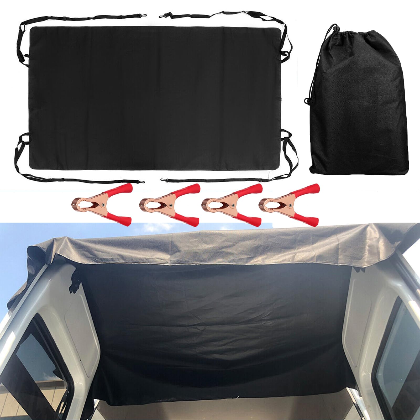 KMDZDZGS Rear Barn Door Sunshade Awning Cover, Heavy Duty 210D Thickened Oxford Fabric Waterproof Sun Shade Sheleter Cover with 4 Clips, 180x113cm for Ford Transit VW T4 T5 T6 Transporter