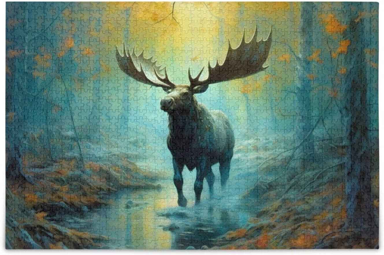 Moose Mystic Forest Jigsaw Puzzles 500 Pieces for Adults Families Zigsaw Puzlle Game 20.5 × 14.9 in