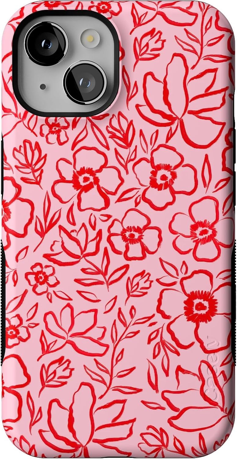 Casely iPhone 14 Case | Blush Garden | Floral Doodle | Bold Protective Design | Compatible with MagSafe