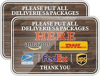 2 Pack of Please Put All Deliveries and Packages Here Sign FedEx Amazon Ups USPS Package Delivery Sign Indoor Outdoor Use Sturdy Waterproof Size 12 x 8 Inches
