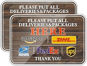 2 Pack of Please Put All Deliveries and Packages Here Sign FedEx Amazon Ups USPS Package Delivery Sign Indoor Outdoor Use Sturdy Waterproof Size 12 x 8 Inches