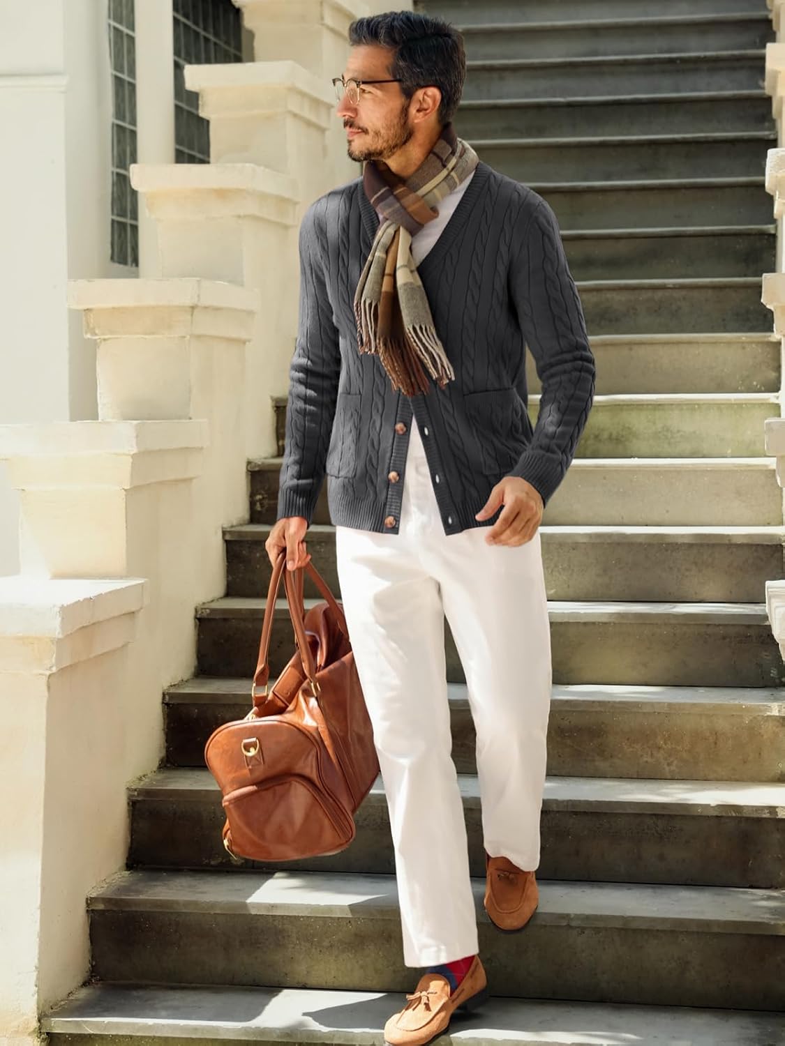 Runcati Mens Cable Knit Cardigan Sweater V Neck Casual Button Down Sweaters Long Sleeve Fall Outwear with Pockets - Image 4