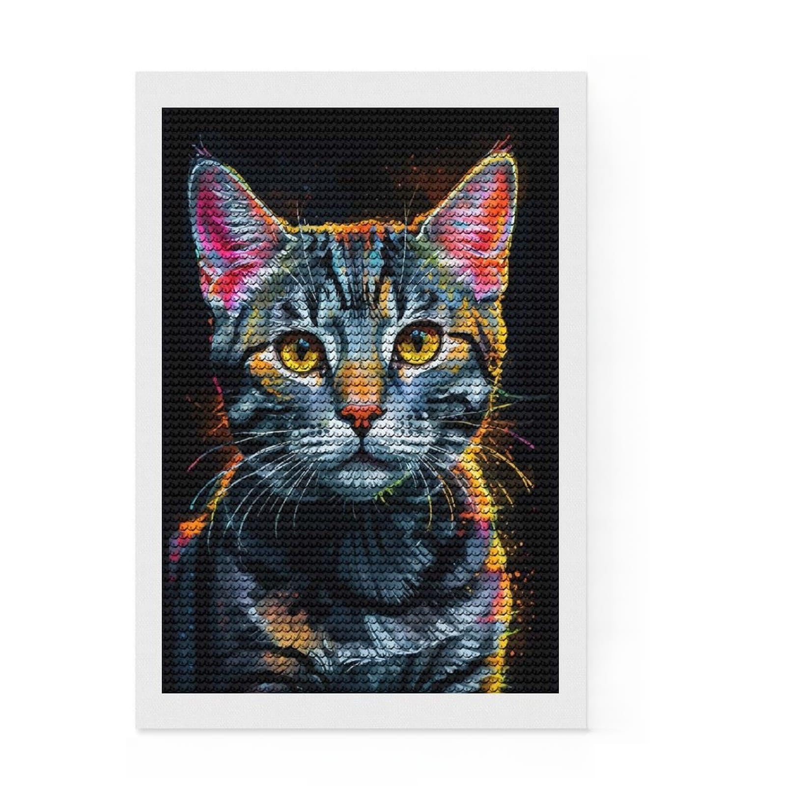 Junmoney American Shorthair Portrait Neon Diamond Art Canvas 8"x12", Mindful Craft Activity, Easy to Enjoy, Cosy Home Accent, Birthday Gift, Simple to Start