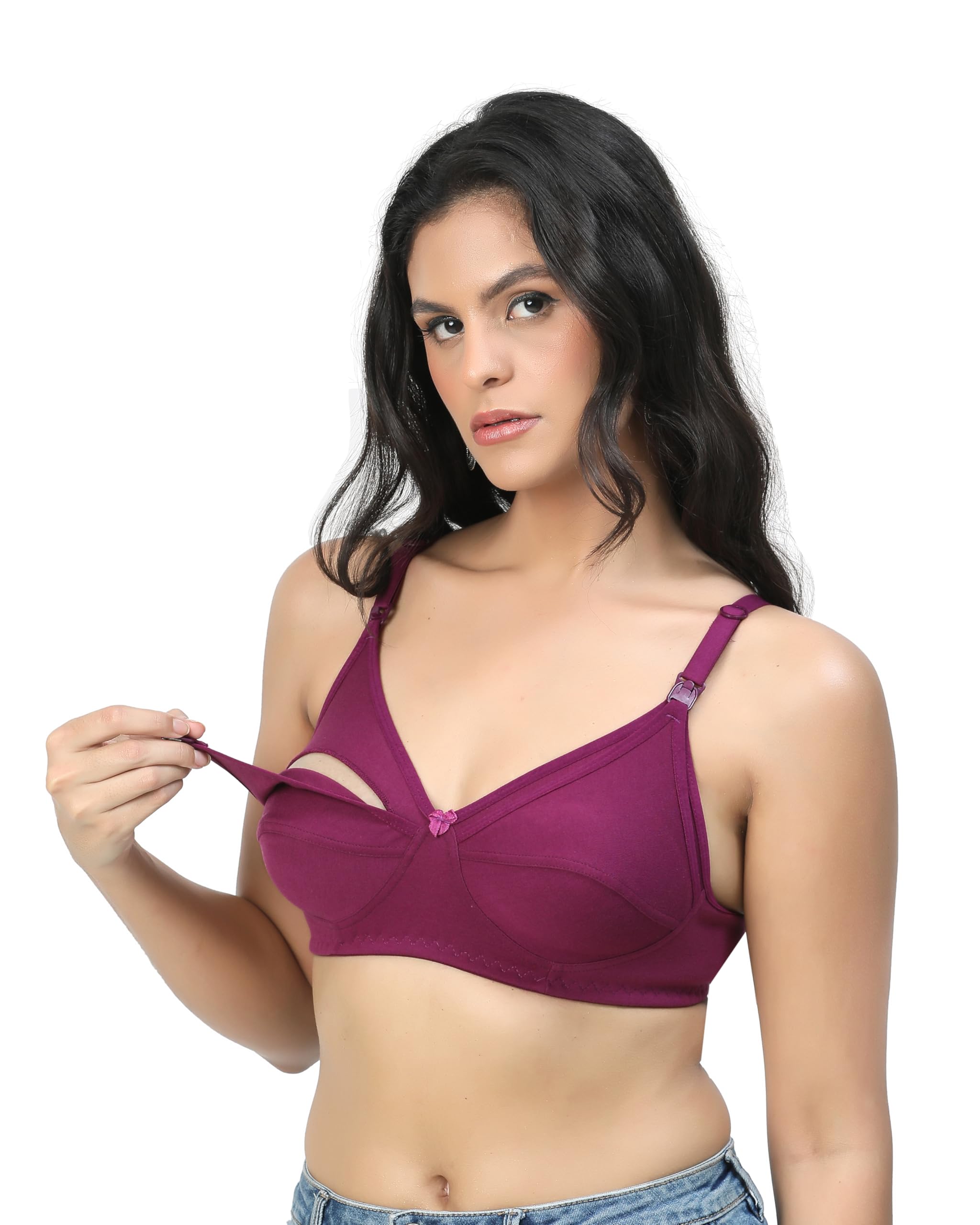 Women’s Cotton Maternity & Nursing Bra – Full Coverage, Non-Wired Non-Padded, Detachable Feeding Clips, Wide Shoulder Straps-image-10