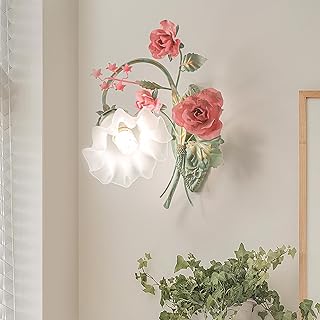 Vintage Floral Wall Sconce,Metal Wall Lamp with Glass Lampshade,Mounted ...