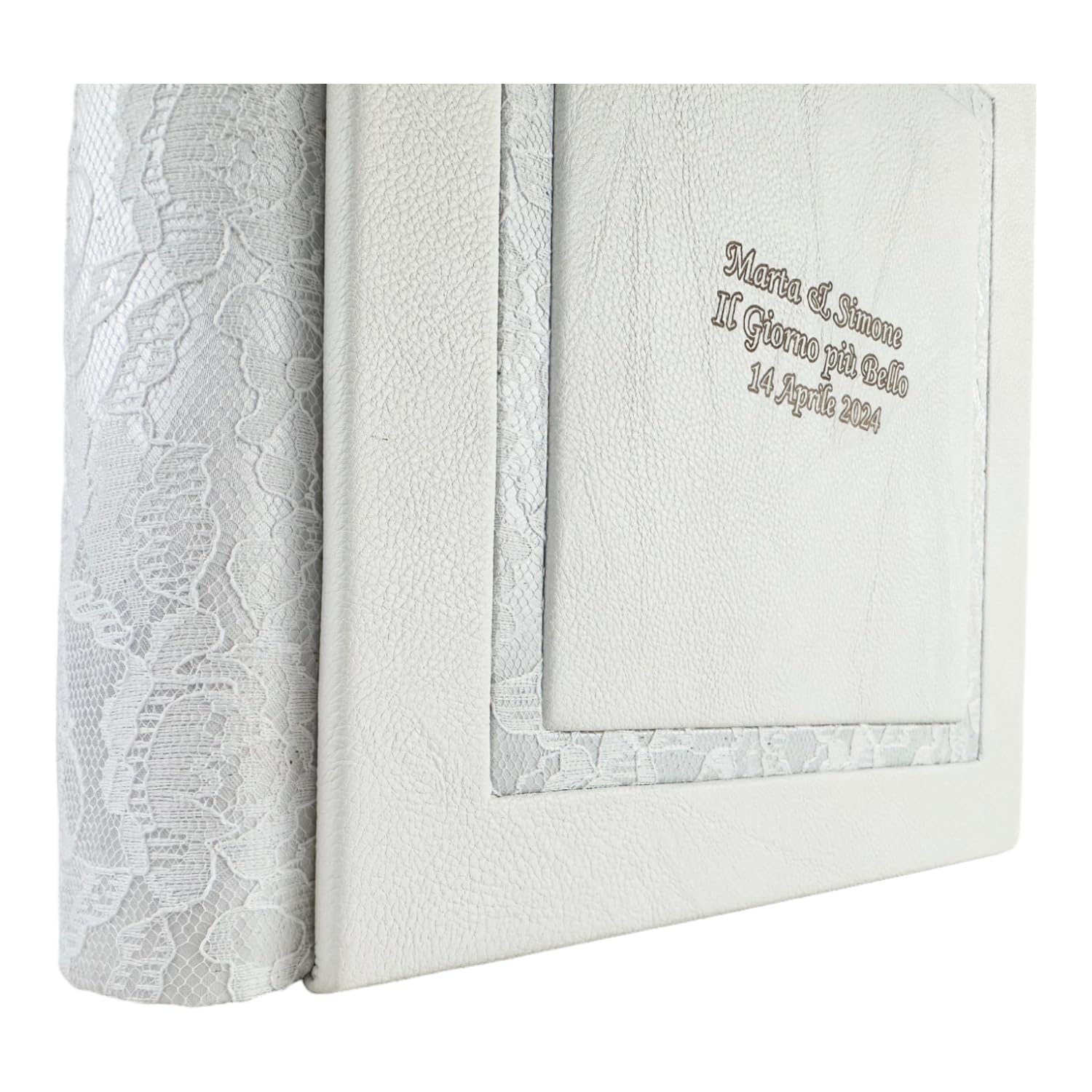 Album fotografico - Giove Double - produzione artigianale in similpelle, personalizzabile con incisione. classico con velina, Matrimonio, Compleanno, Regalo, Wedding, Anniversario (Bianco/Macramè)
