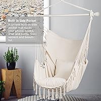 Vista 2 de SUNCREAT - Silla de hamaca para colgar con cuerda, capacidad máxima de 450 libras, columpio colgante de macramé extragrande con bolsillo lateral
