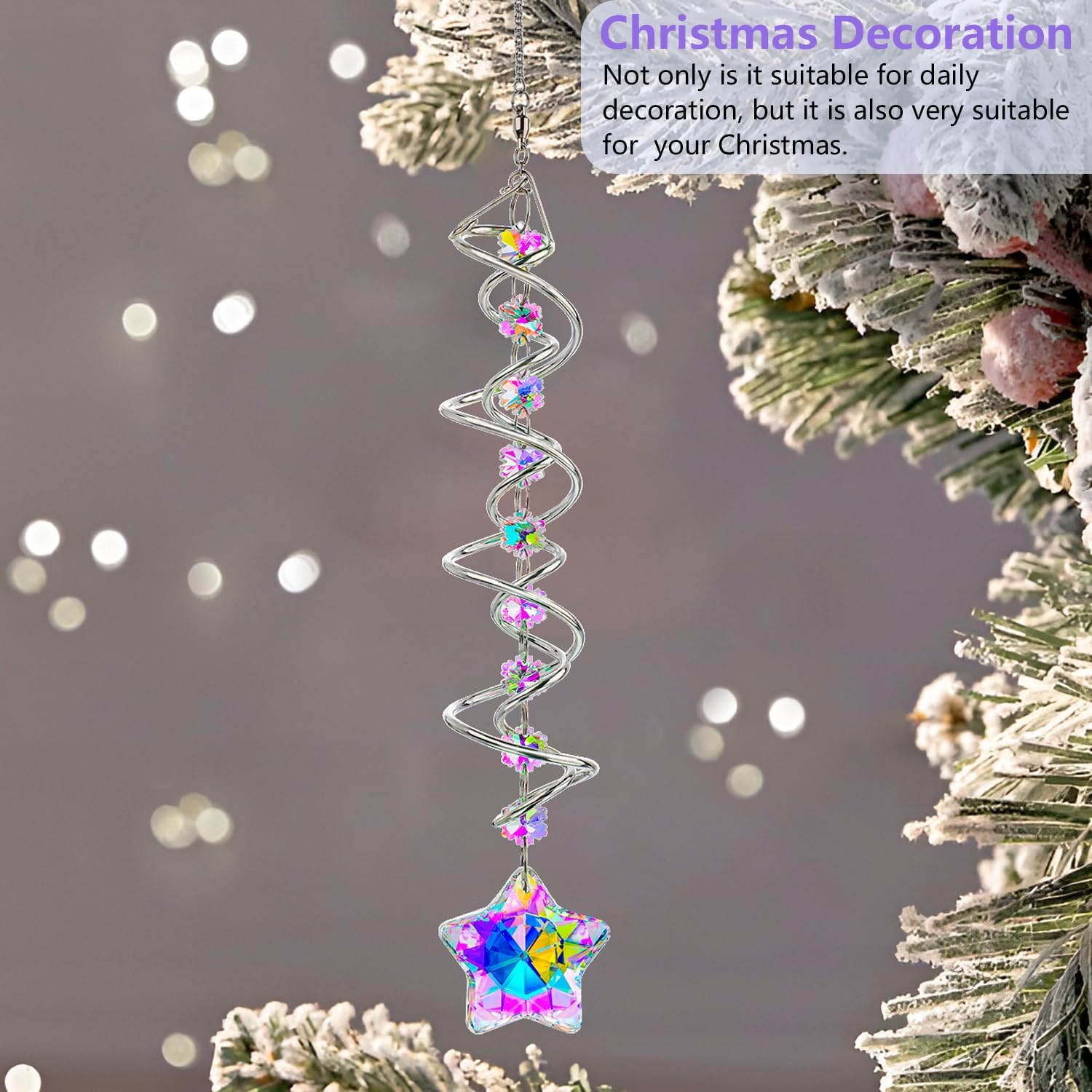 H&D HYALINE & DORA 21inch Crystal Suncatcher for Window Hanging Double-Spiral Design Gazing Ball Spiral Tail Wind Spinners Sun Catchers Rainbow Maker Indoor Outdoor Christmas Decoration - Image 8