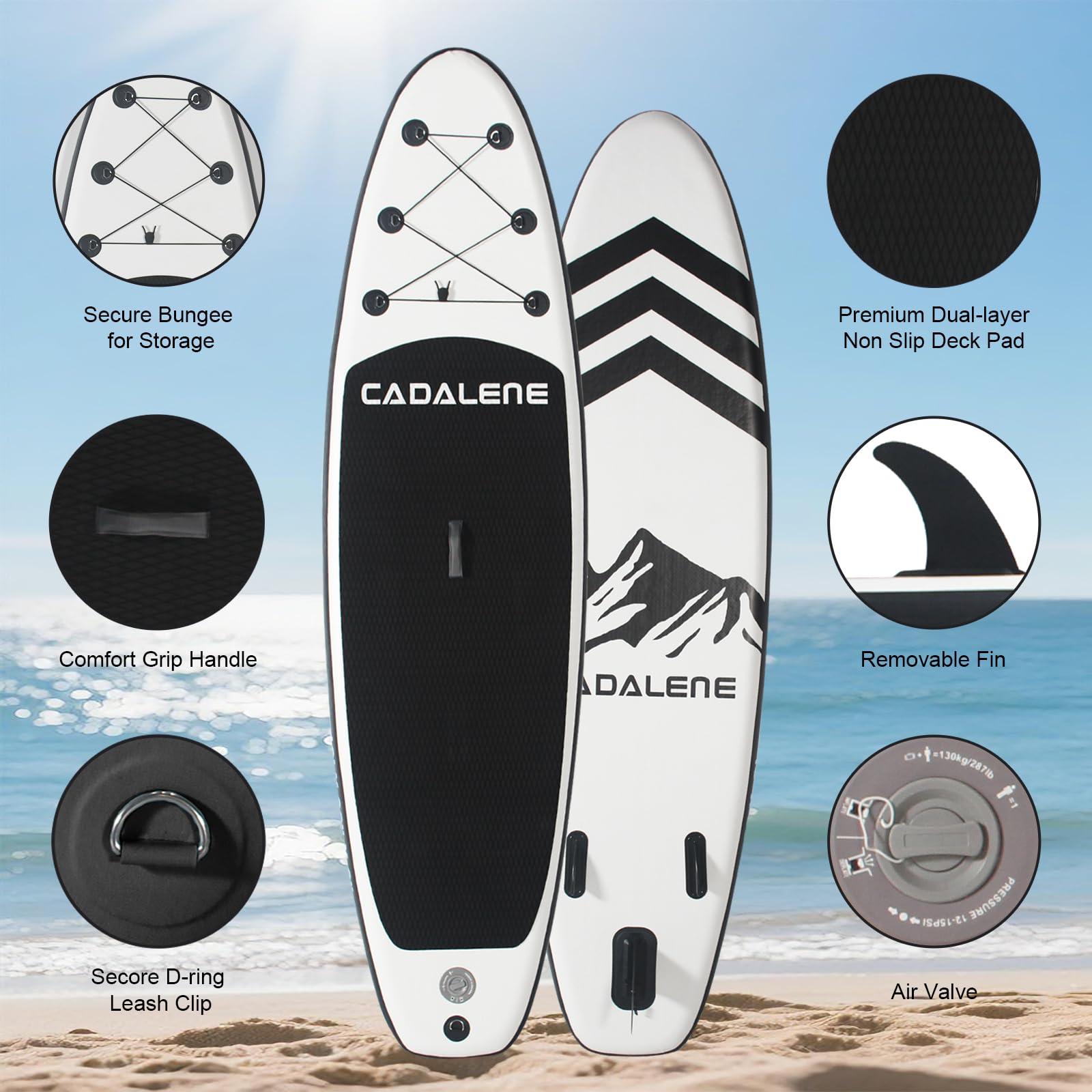 CADALENE Inflatable Stand Up Paddle Board with Premium Accessories,10' Anti-Slip SUP Paddleboard for Adults & Youth Yoga Fishing Touring