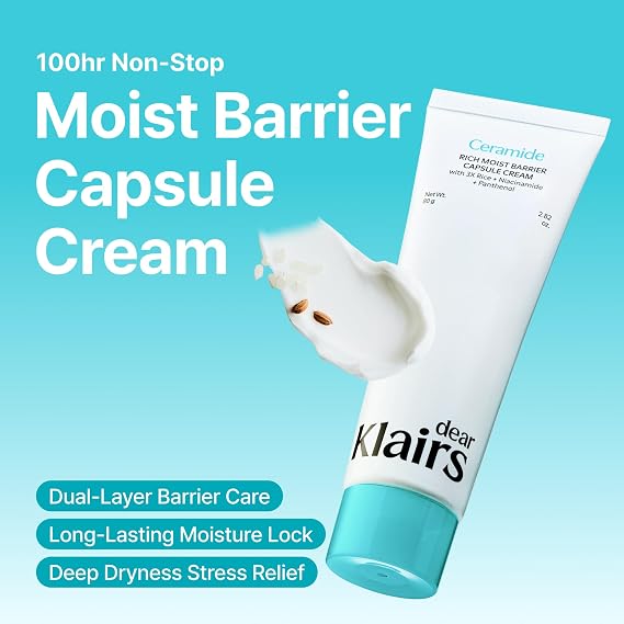 DearKlairs Ceramide Capsule Cream - 100 hour Barrier Hydration, 2.82 oz | Dual-Layer Barrier Care, Long-Lasting Moisture Lock, Deep Dryness Stress Relief, 0.00 Irritation, Korean Skincare