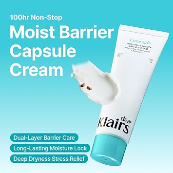 DearKlairs Ceramide Capsule Cream - 100 hour Barrier Hydration, 2.82 oz | Dual-Layer Barrier Care, Long-Lasting Moisture Lock, Deep Dryness Stress Relief, 0.00 Irritation, Korean Skincare