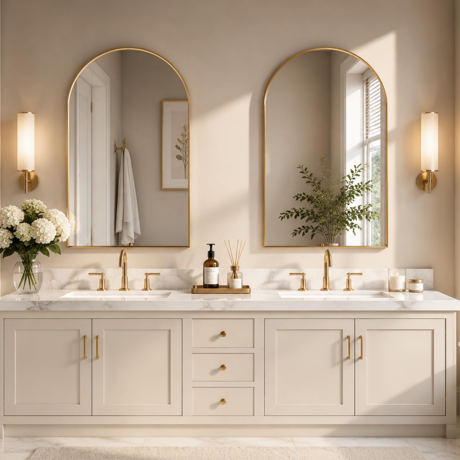 Clevich Specchio da parete ad arco con oro, 96x66 cm, Decorativo da parete ad arco semicircolare, Con cornice in alluminio spazzolato, per bagno, corridoio, soggiorno, camera da letto, Infrangibile