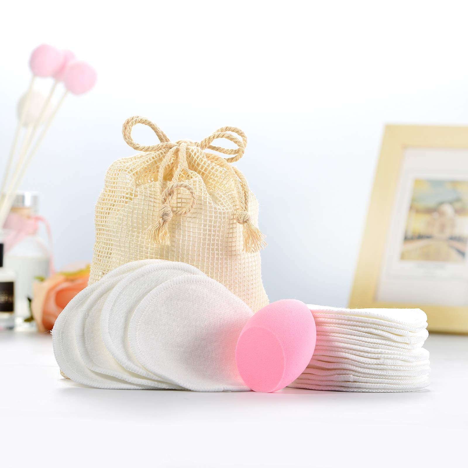 Reusable Makeup Remover Pads, 21 Packs Premium Cotton Pads with Laundry Bag & Beauty Blender, Eco-friendly Organic Zero Waste Face Pads, Washable Cotton Rounds for All Skin Types