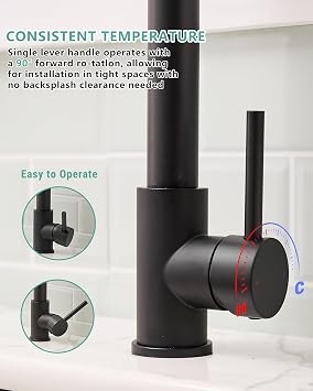 Fapully Black Kitchen with Pull Down LED Sprayer Faucet and Waterfall Bathroom Faucet