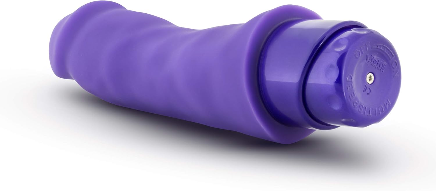 Blush Luxe 7.75" Marco Curved Vibrating Dildo, Ultrasilk Silicone Powerful Multi-Speed G-Spot Vaginal Anal Pleasure Stimulator Cock, IPX7, Discreet Massager Adult Sex Toy for Women Couples - Purple