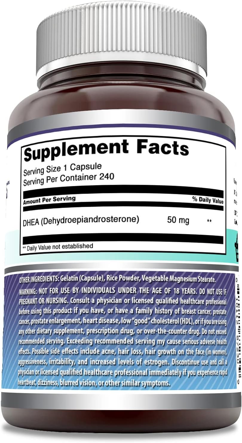 Amazing Formulas DHEA 50 Mg per Serving | Dehydroepiandrosterone | 240 Capsules Supplement | Non-GMO | Gluten-Free | Made in USA - Image 2