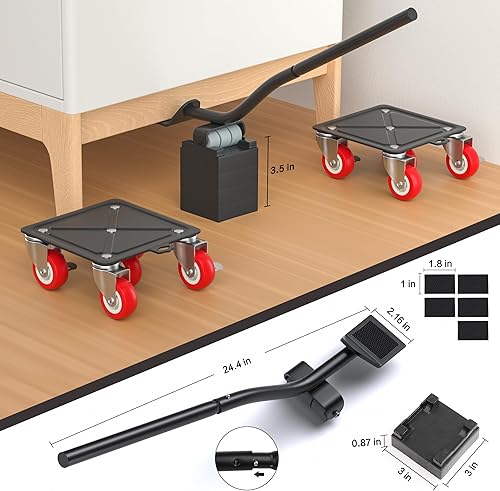 Miniatura 5 de Carrito de muebles resistente con 5 ruedas, capacidad de carga de 3300 libras para un fácil movimiento y almacenamiento, juego de herramientas de