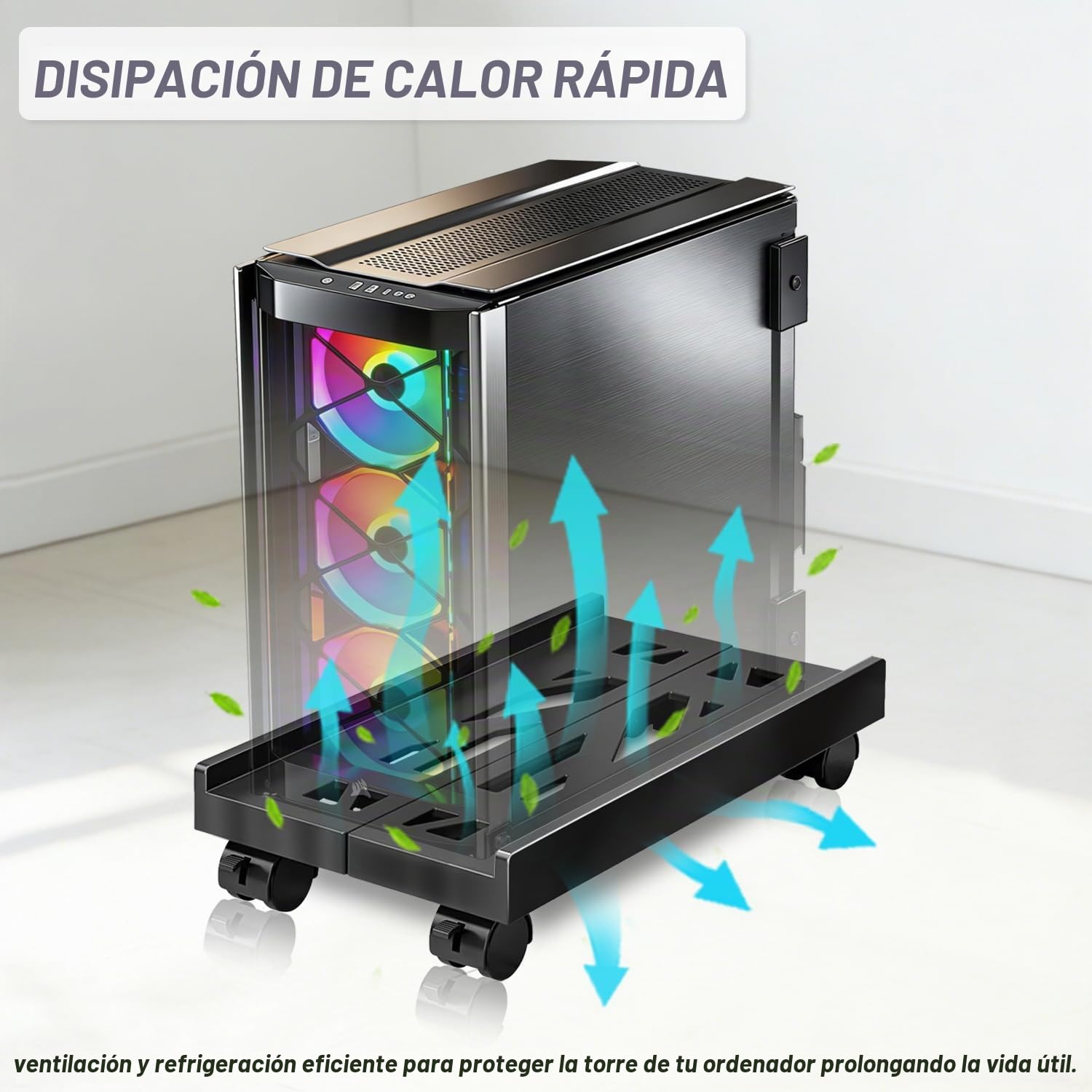 Soporte para CPU Ajustable con Ruedas Giratorias con Bloqueo, Carro de Torre de Ordenador de Escritorio - Negro