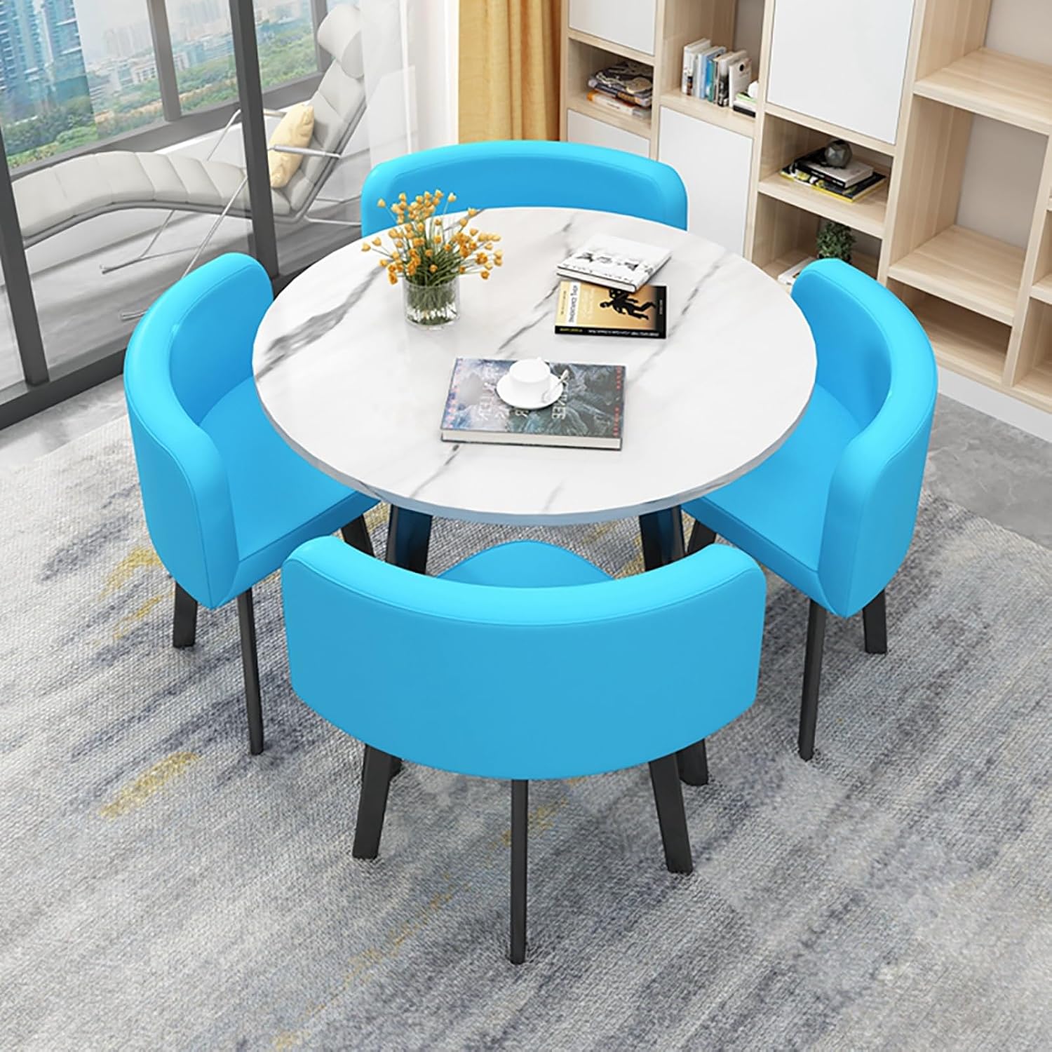 Visual Reference: Space Saving Round Table And 4 Chairs Set Easy Assembly