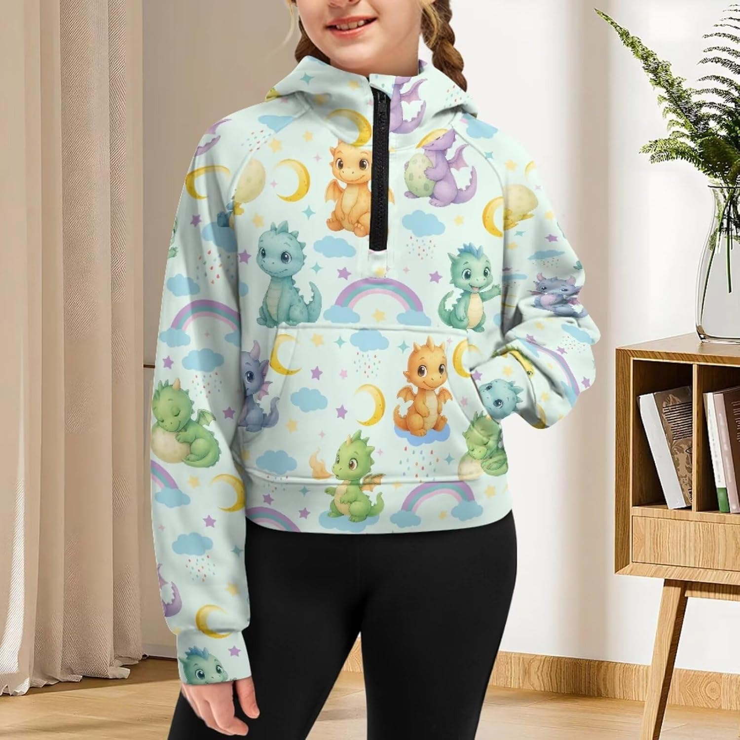 Girl's Half Zip Sweatshirt Soft Fleece Hooded Pullover for Teen Hoodies Tops Active Sport Jacket Fall Clothes,5-14