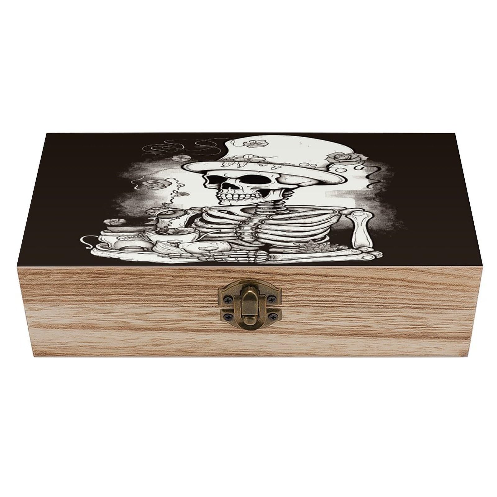 VstaDank Skeleton Chef Wooden Keepsake Box with Hinged Lid Solid Wood Gift Boxes Beautifully Keepsake Box Jewellery Organiser Retro Memory Treasure Case with Lids Decorative Boxes