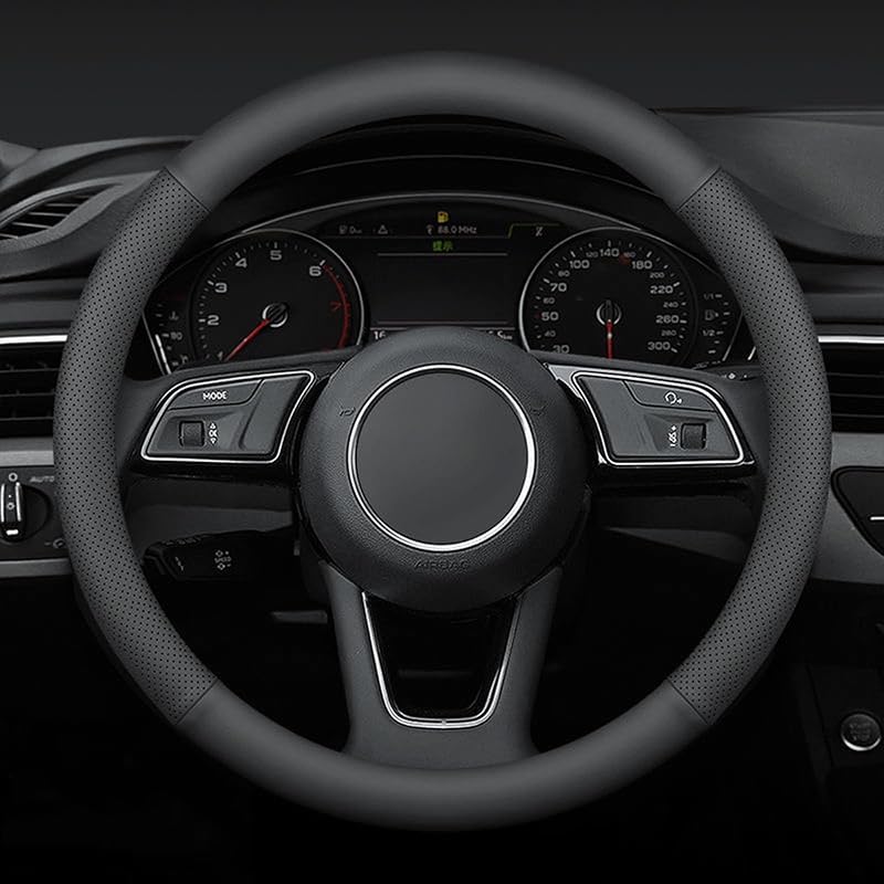 Steering Wheel Cover 14.5"-15", Heavy-Duty, Non-Folding Packaging | Thin Breathable Microfiber Leather, Universal Standard Medium Size 37-39cm, Anti-Slip, Car Auto Interior Accessories, Black