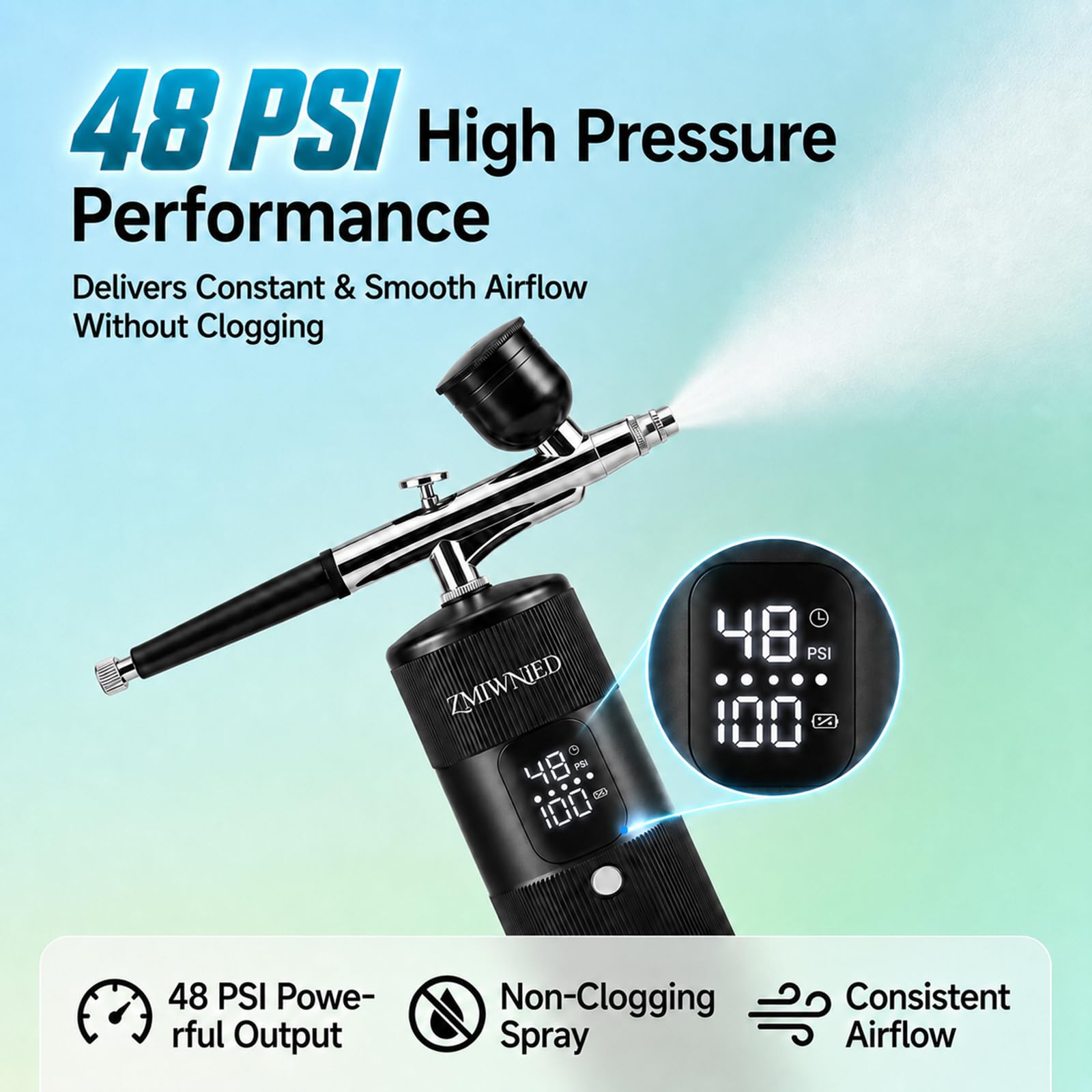 Kabelloser Airbrush-Kompressor, 48 PSI, 6000 mAh, wiederaufladbar