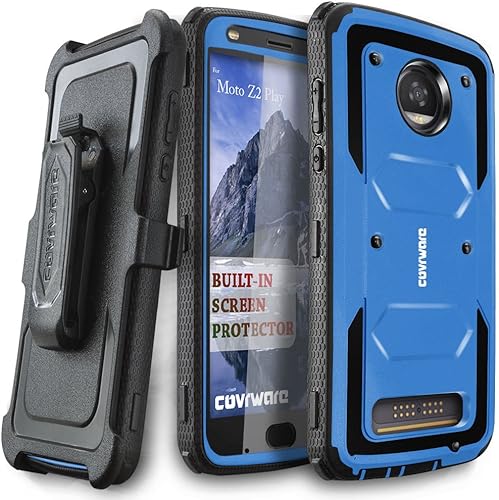 COVRWARE - Funda para Moto Z2 Play Z2 Force serie Aegis con protector de pantalla integrado funda resistente de cuerpo completo con pinza giratoria