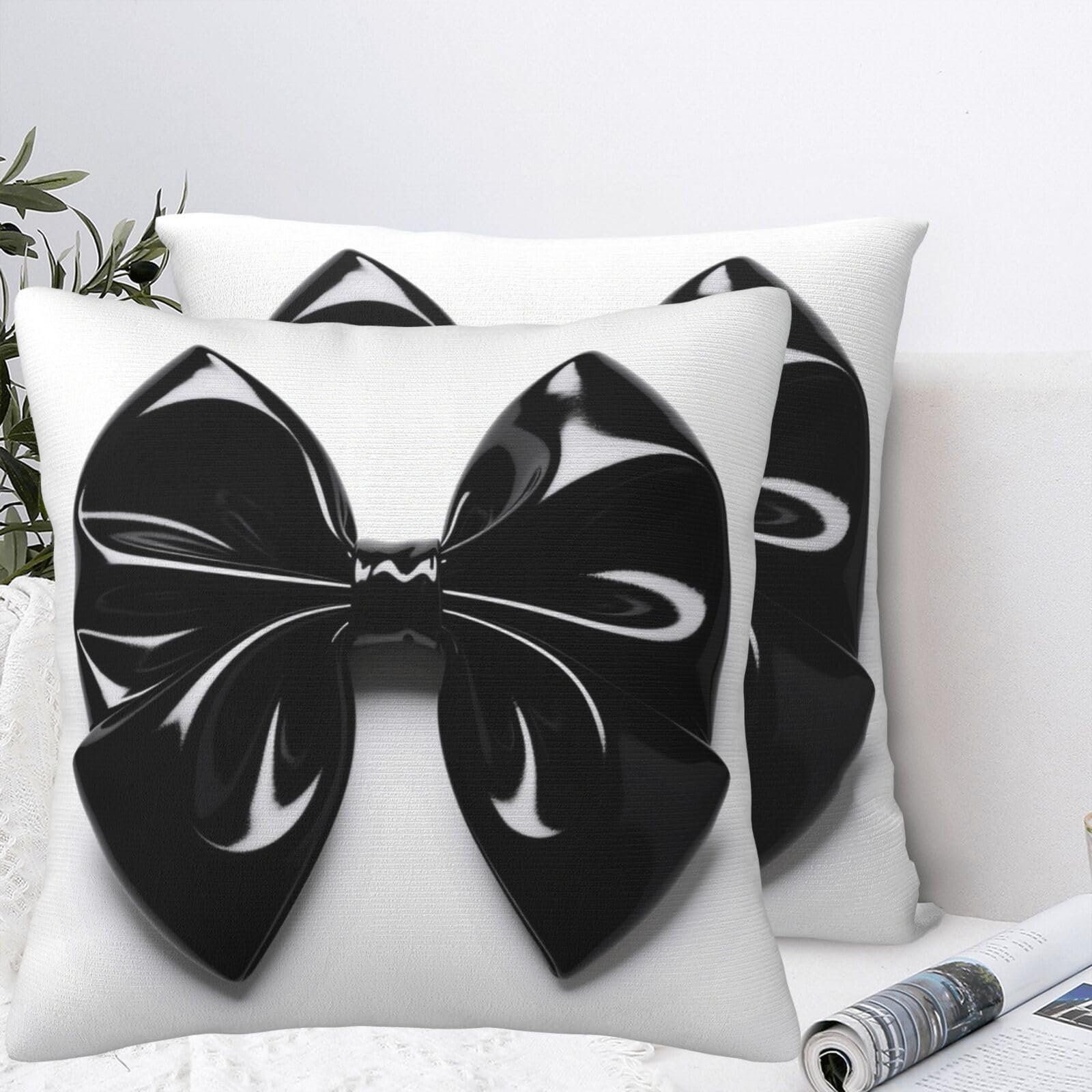 LMNGH Black Bow Plush Throw Pillow Covers 24"X24",Soft Cozy Couch Cushion Covers Decorative Pillow Cases for Holiday Home Bedroom Sofa Decors