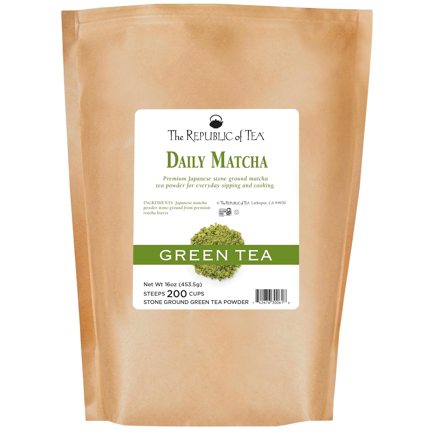 The Republic of Tea Japanese Daily Matcha Powder 1 lb Bulk Bag | Matcha Green Tea | 200 Servings