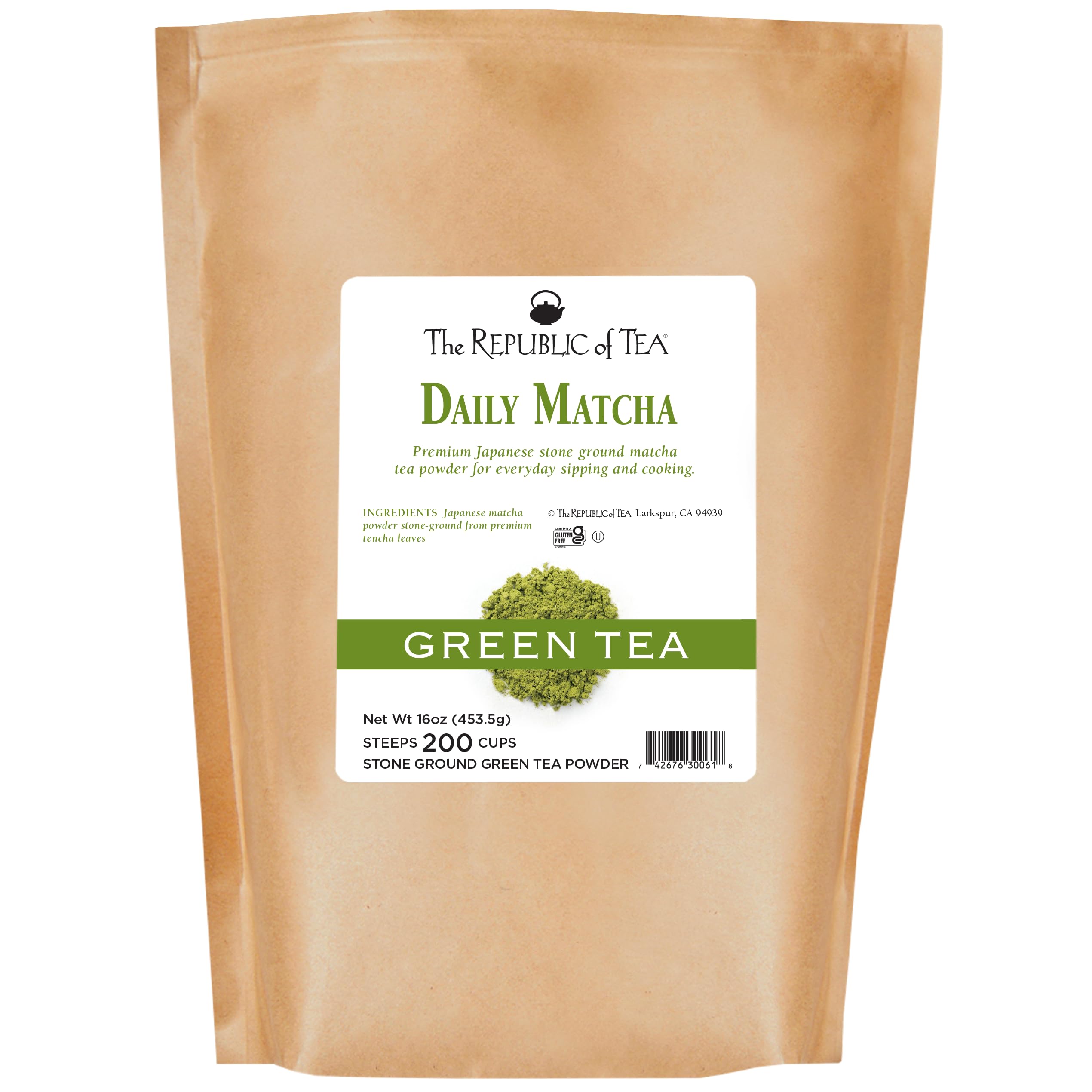The Republic of Tea Japanese Daily Matcha Powder 1 lb Bulk Bag Matcha Green Tea 200 Servings