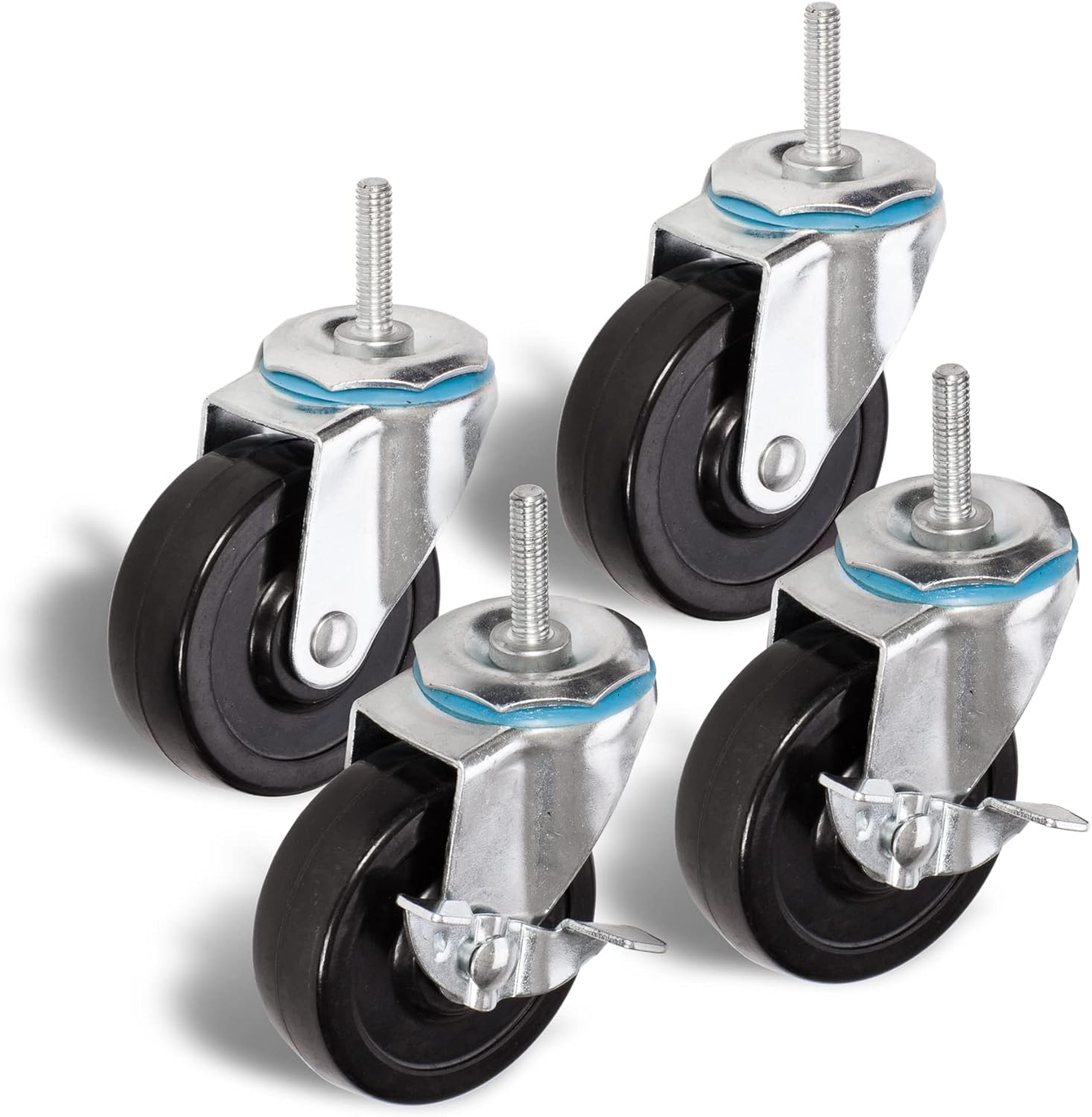 HSS Wire Shelving 3" Wheel Casters 3/8" Bolt Size, 4-Pack, Capacity 500 lbs