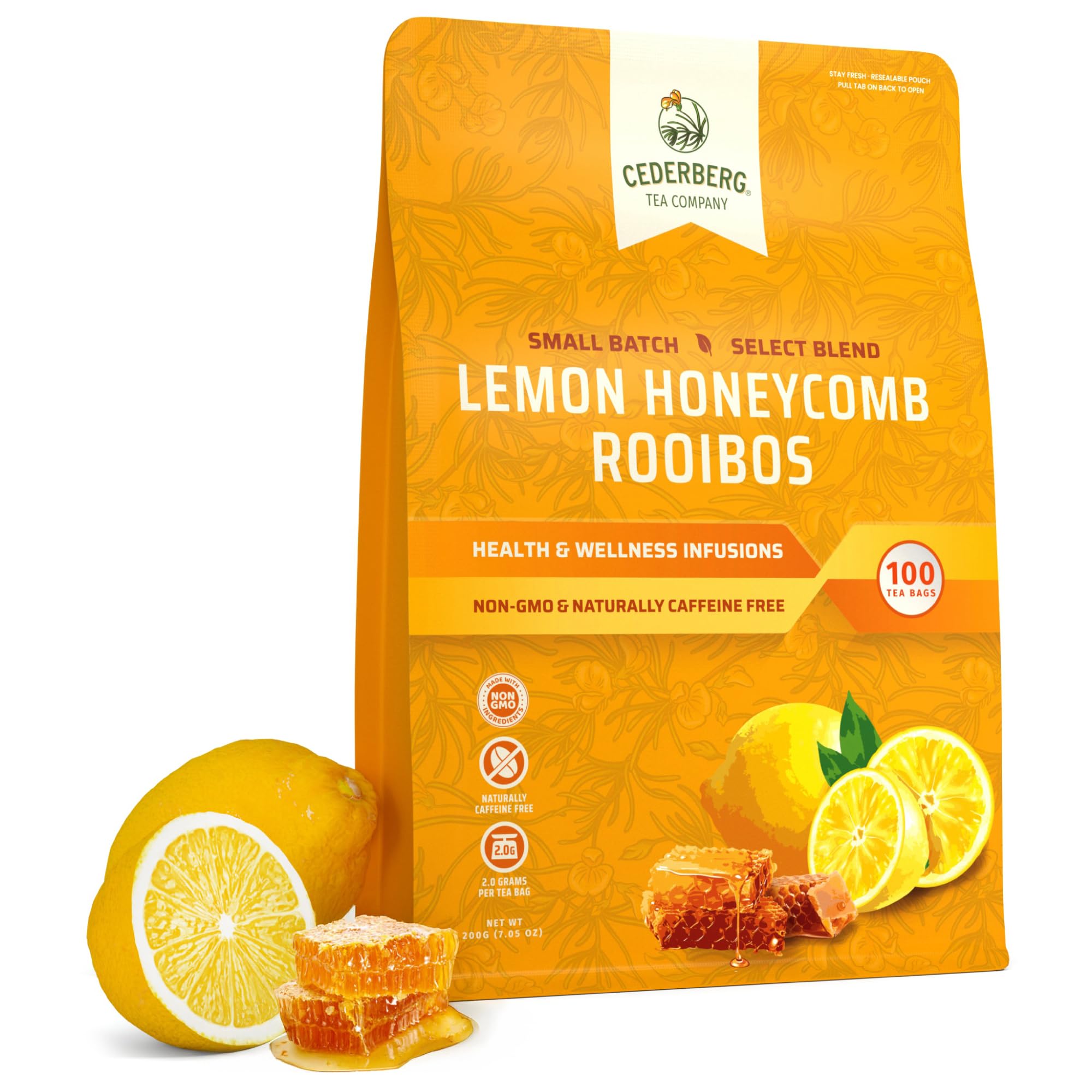 Cederberg Tea CompanyCederberg Tea Company Lemon Honeycomb Rooibos Tea Bags - Made with Organic Red Rooibos Tea, South African Herbal Tea, Naturally Caffeine Free Tea, Small Batch - Select Blend Non-GMO, Premium Leaf, Antioxidant-Rich, 100 Count