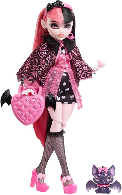 Monster High Doll, Draculaura with Accessories and Pet Bat, Posable Fashion Doll with Pink and Black Hair, HHK51