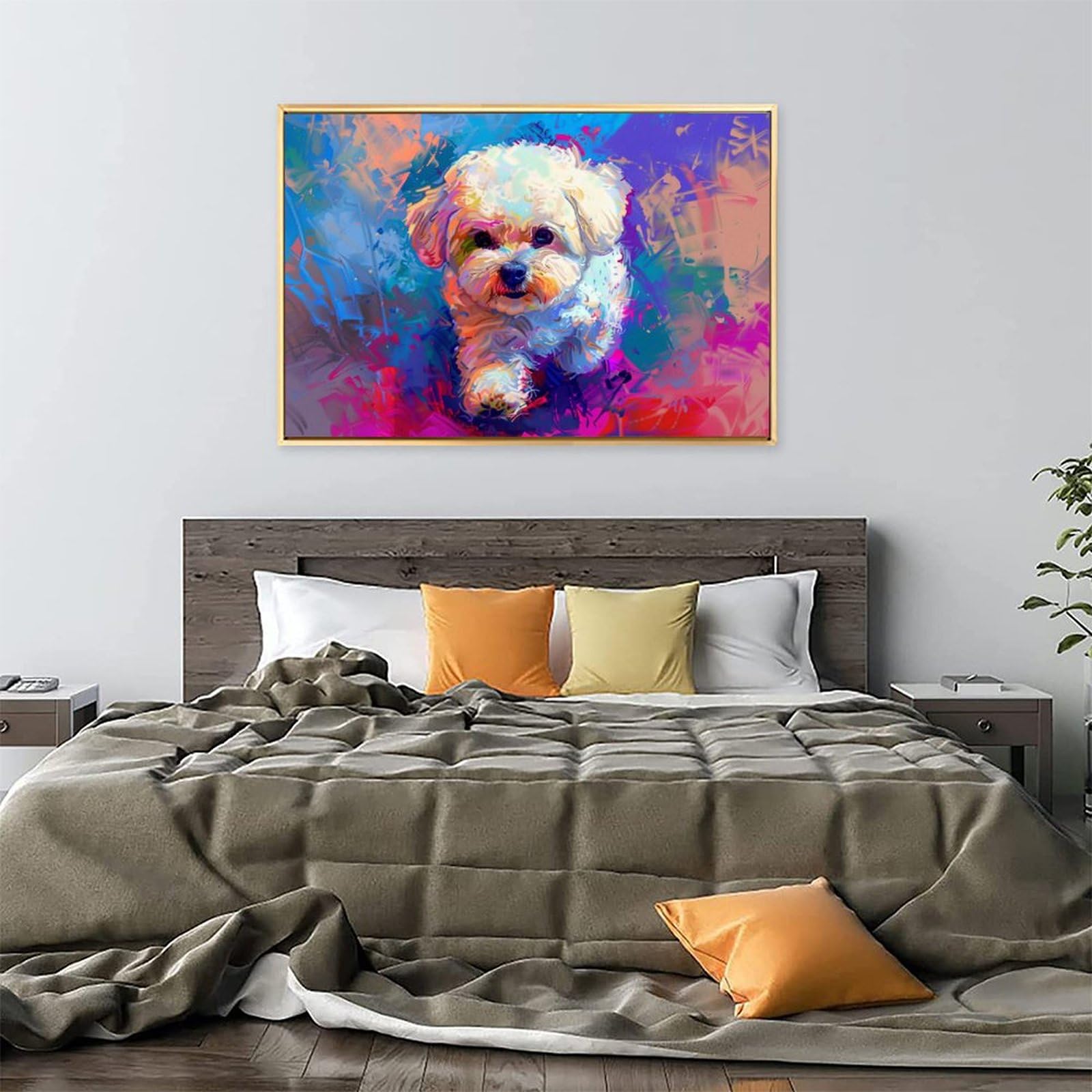 Amazon.co.jp: 絵画 かわいいビションフリーゼがあなたに向かって