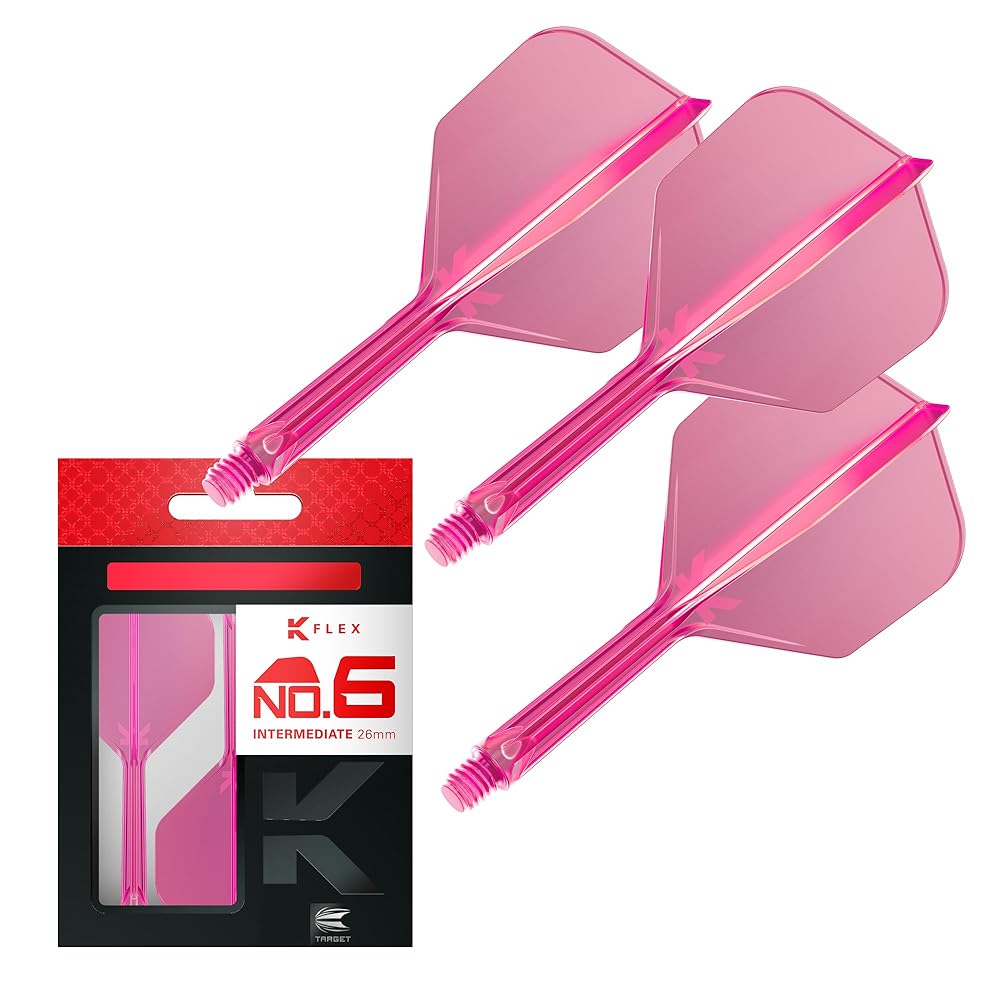 Target Darts K Flex Integrated Dart Flights and Shafts, No.6 Pink (Intermediate) | Pack of 3 K-Flex - No6, Kflex All in One Moulded Dart Flight & Stem | Professional Dart Accessories