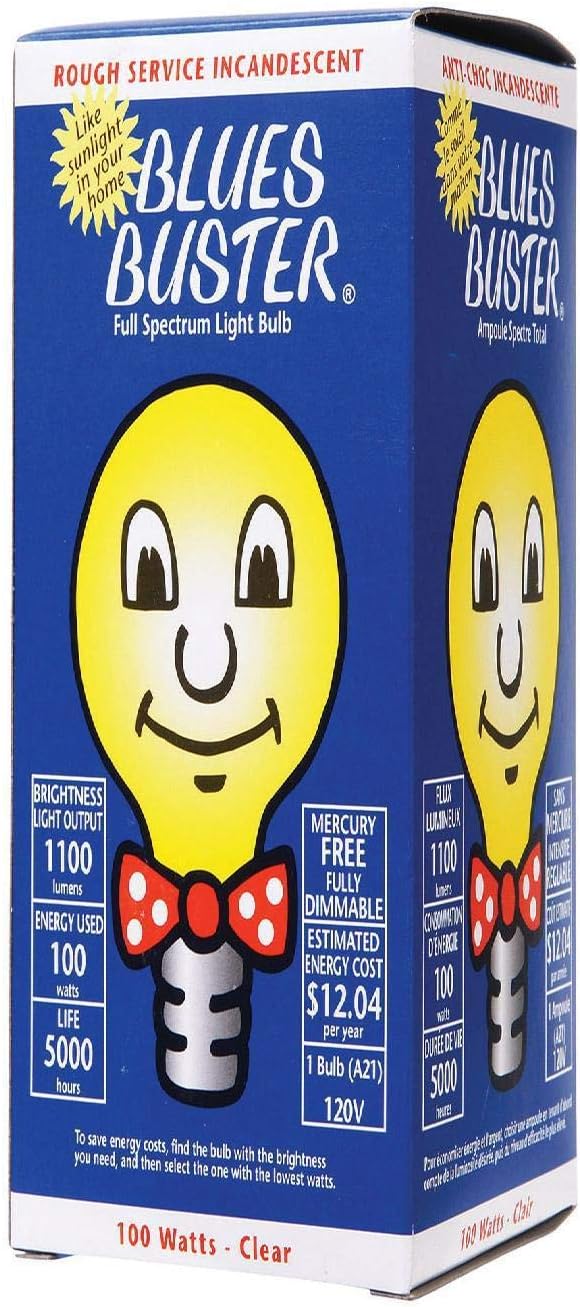 100 Watt clear Blues Buster, Light Bulb Full Spectrum