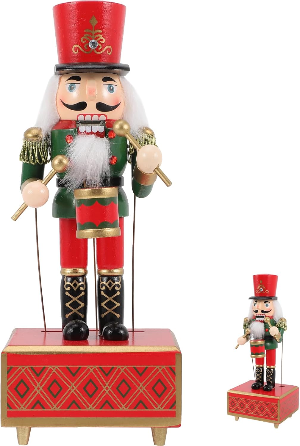 Cabilock Christmas Nutcracker Music Box Figures: Wooden Nutcracker Soldier Toy Handmade Figures Christmas s Soldiers Wind up Musical Box Clockwork Music for Tables