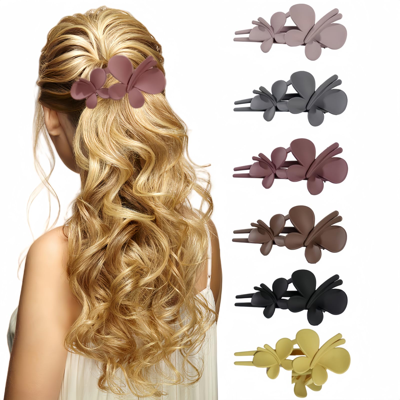 Lilibeila 6 Pcs Butterfly Hair Clips Matte Duckbill Hairpins Large Duck Beak Hair Clip Claw Clip for Thick Hair Daily Hair Accessories for Women Girls