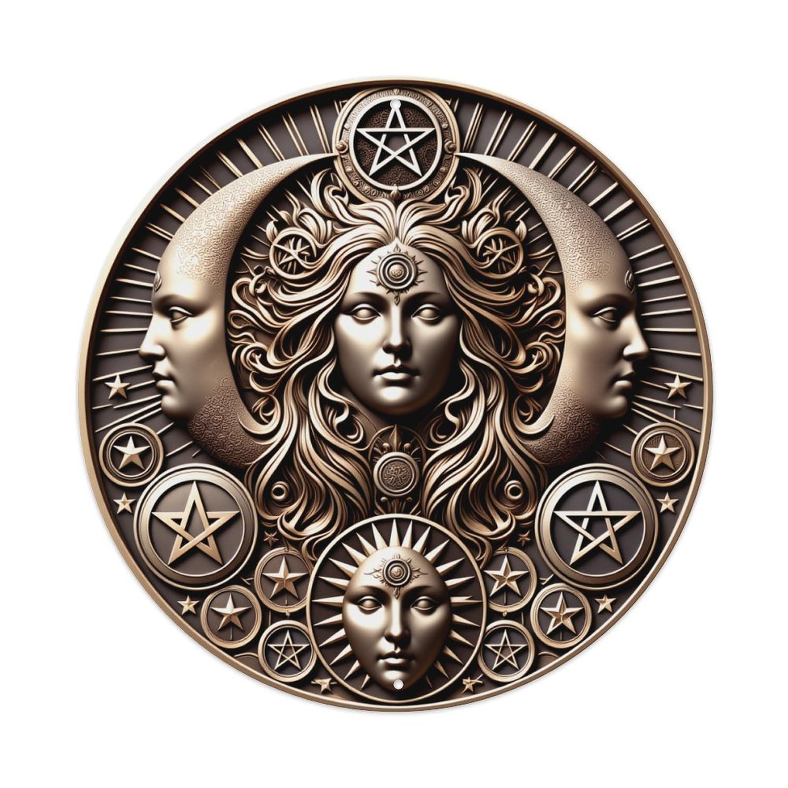Celestial Faces Moon Stars Sun Round Tin Sign Vintage Metal Poster, Home Bar Garage Man Cave Cafe Indoor & Outdoor Wall Decoration 8x8Inches