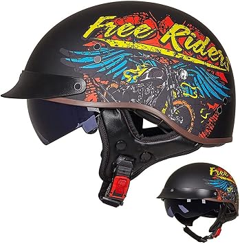 Motorcycle Jet Open face Helmet Vintage Half Shell Helmet DOT ECE Approved Moped Helmet Cruiser Chopper Scooter Crash Cap,E-L5960