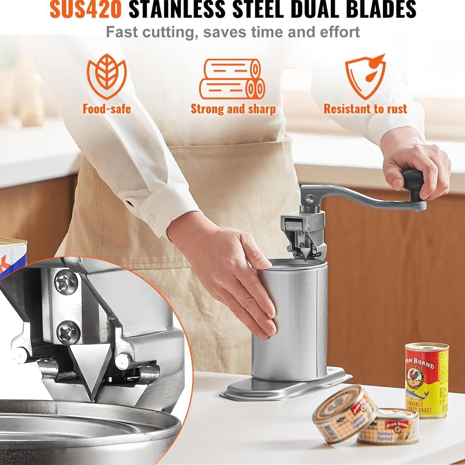 CYTBEK - Abrelatas comercial resistente, abrelatas manual con marco de hierro fundido y base de acero, abre latas de hasta 17 pulgadas, ideal para restaurantes, cocinas industriales de 27.56 pulgadas